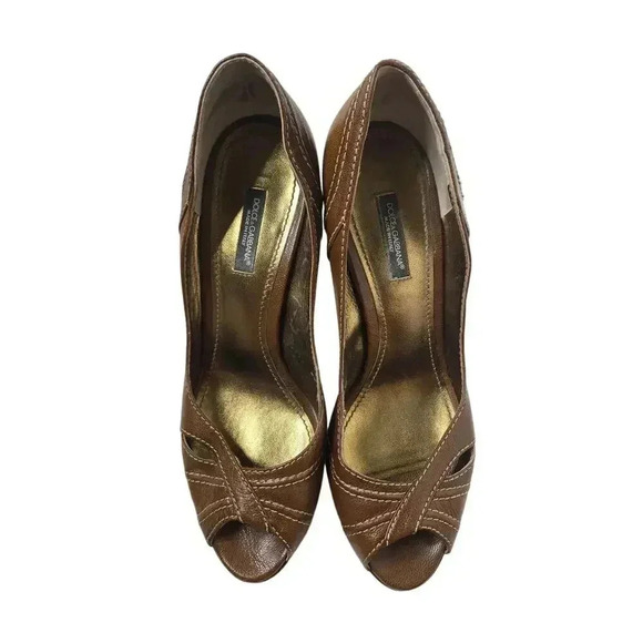Dolce & Gabbana designer pumps Light brown Dark brown Size 38.5 - Picture 3 of 8